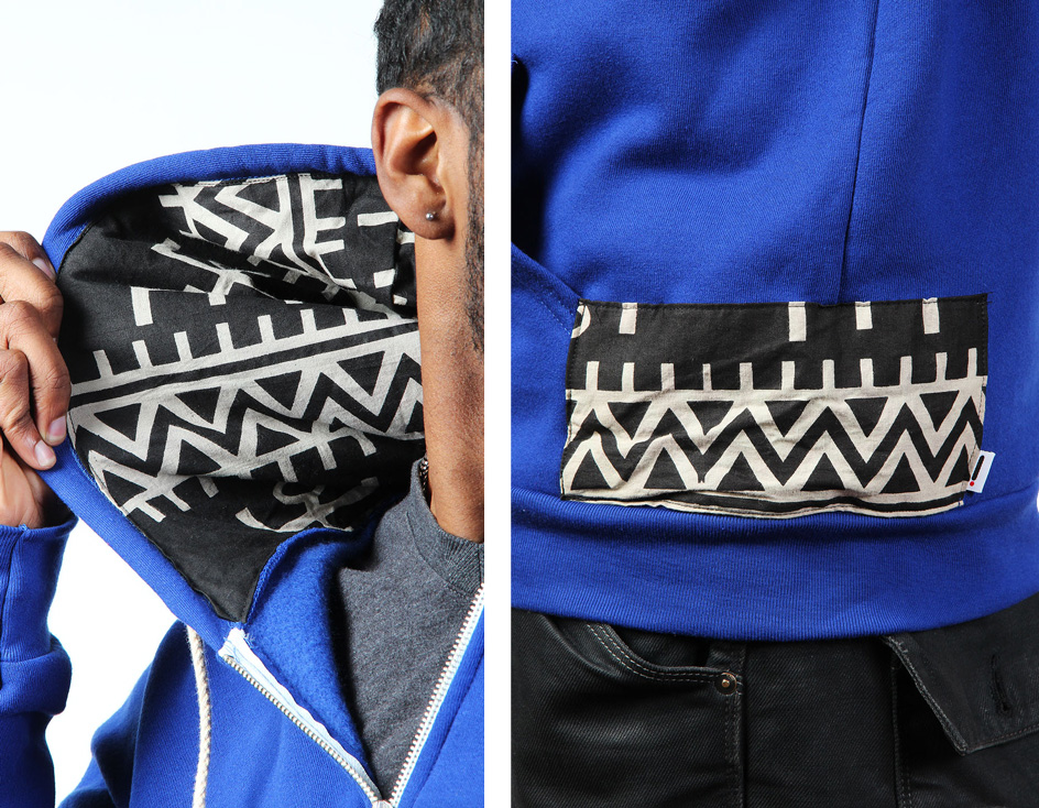 african fabric details on lapis blue locals dance hoody