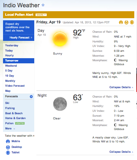 Friday weather for Indio, California