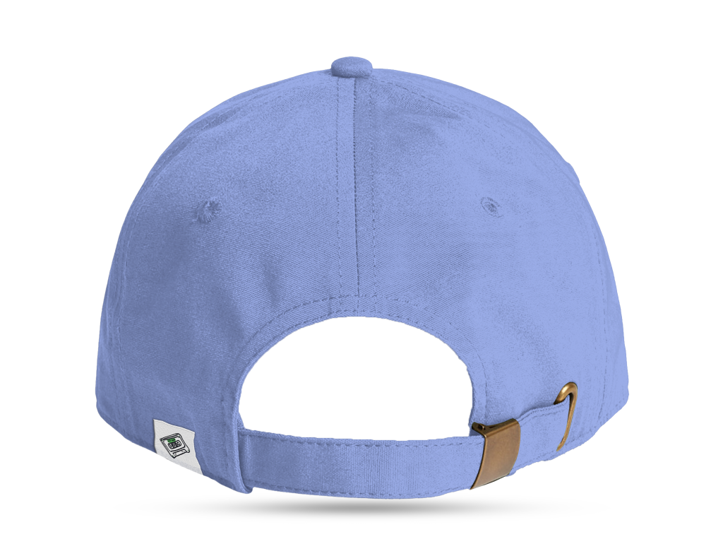 folded woven label placement on back of the cap for custom branding.