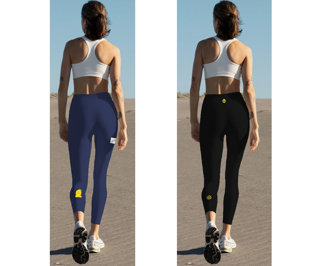 Custom print on demand leggings with logo placement on back  leg, designed by Apliiq