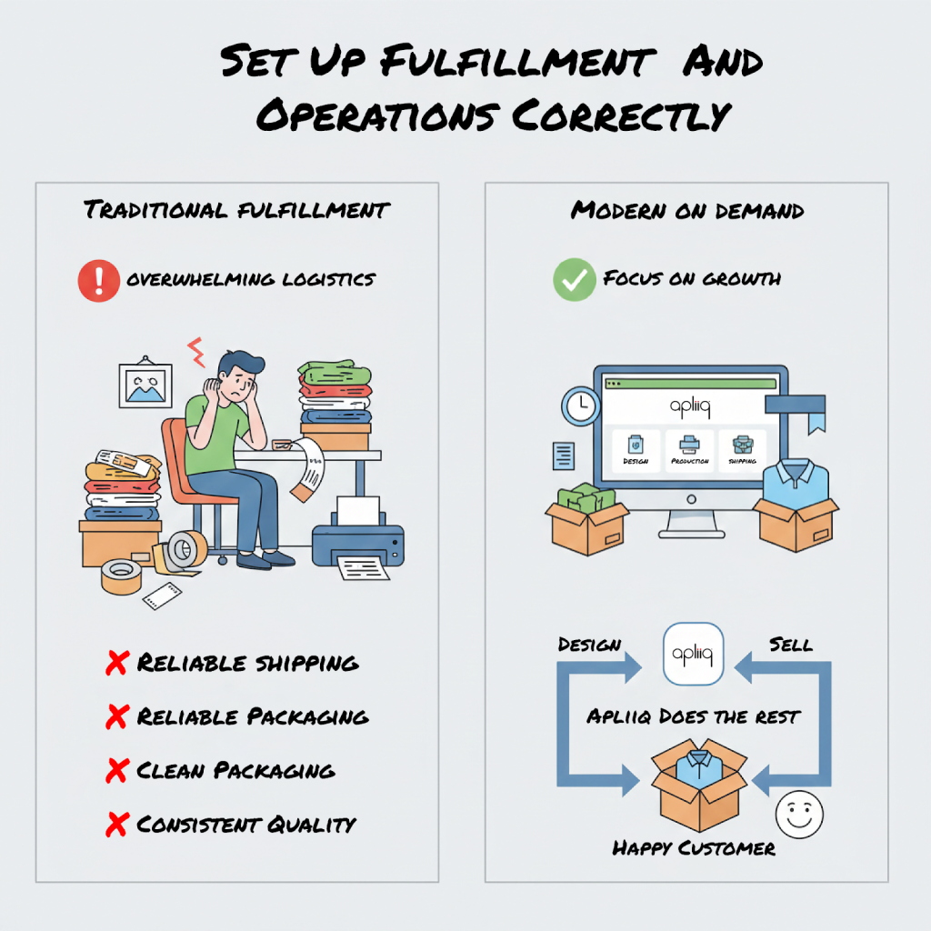 Infographic comparing traditional apparel fulfillment with modern on-demand production for golf brands.