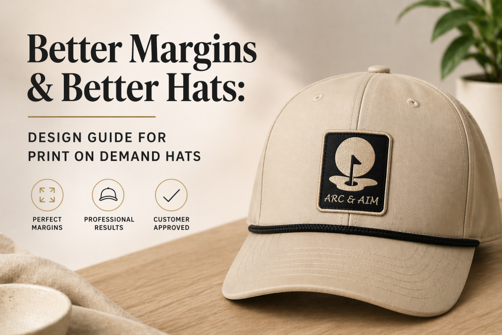 custom embroidered cap with patch logo featured in a print on demand hats design guide for better margins and professional branding