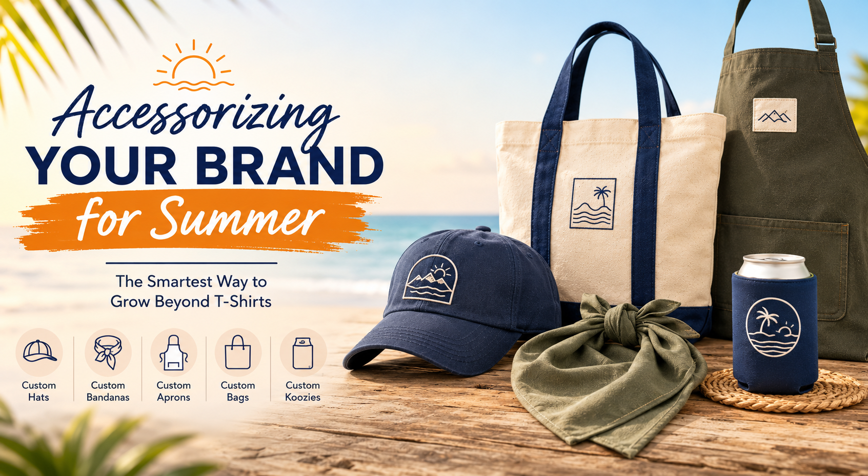 How to accessorize your brand for summer using Apliiq customization services with custom hats, bandanas, and branded apparel.